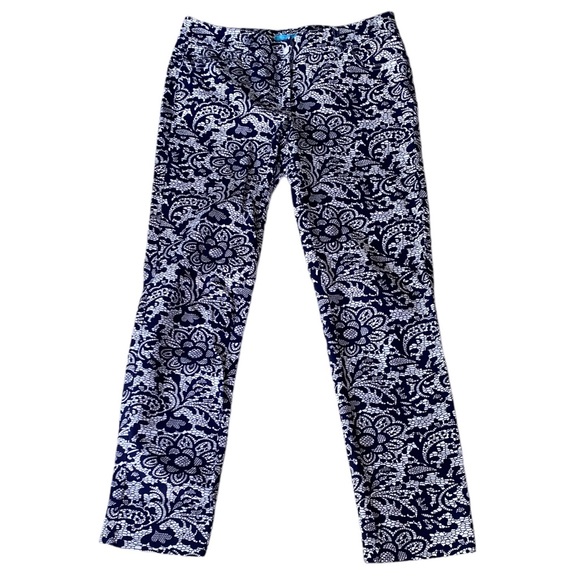 J. McLaughlin Navy Blue & White Floral Lace Printed Cropped Pants - 4 - Picture 1 of 10